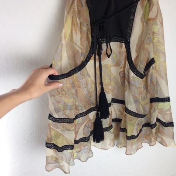 🌙Women’s Zara Sheer Silk Paisley Cover Up Dress with Tassels✨ - Picture 3 of 9